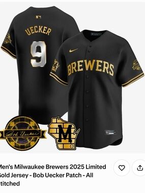 Nike Black & Gold Brewers Jersey - Uecker #9